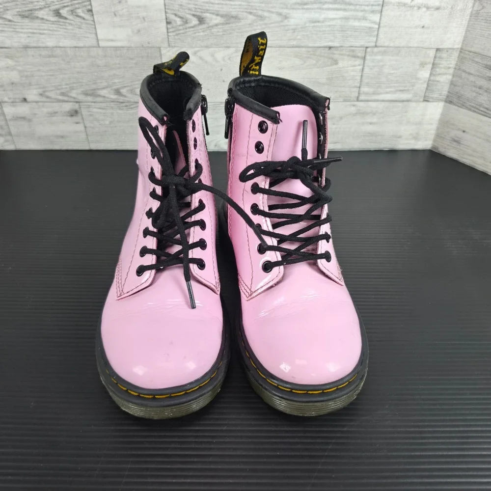 Dr. Martens 1460 J Pink Patent Lamper Lace Up Side Zip Boots Kids Size 13 US